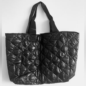 Saks Fifth Avenue Black Quilted Nylon Tote